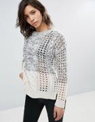 Dex Cable Knit Color Block Sweater - Cream
