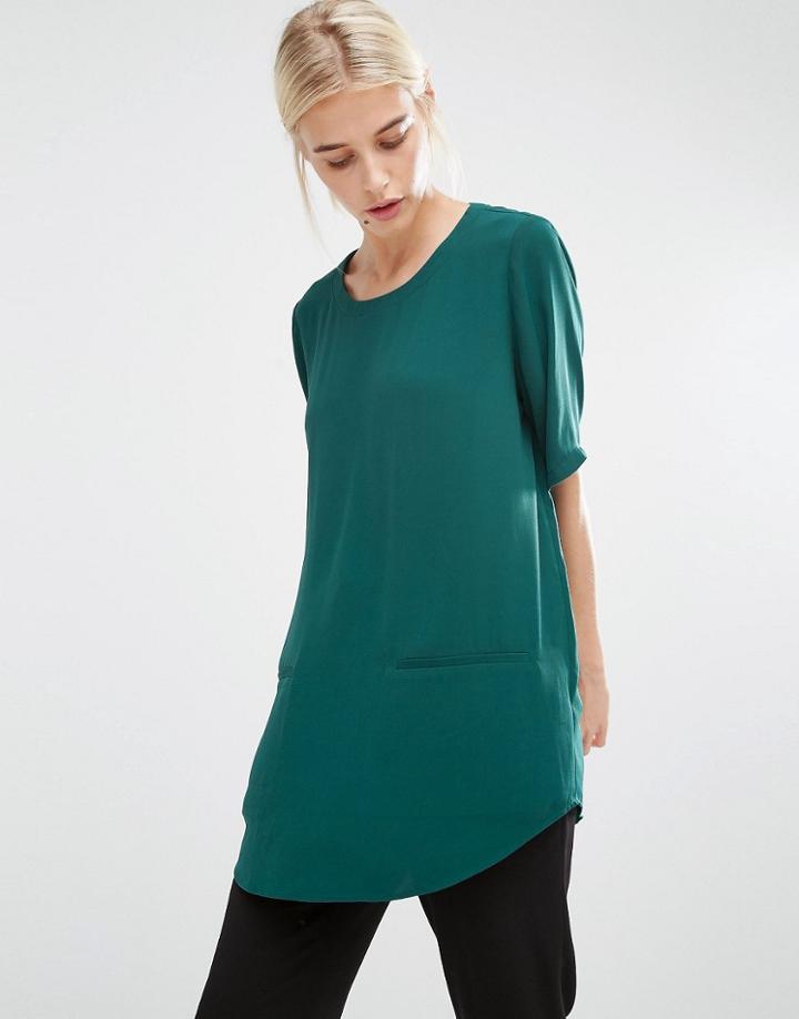 Monki Longline Woven Top - Green