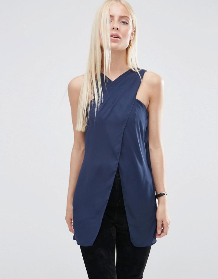Asos Longline Wrap Front Bandeau Top - Navy