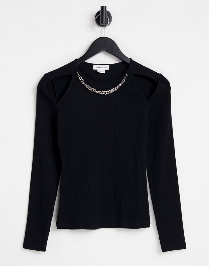 Urban Revivo Cut Out Detail Long Sleeve Top In Black
