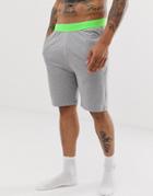 Asos Design Pyjama Shorts In Gray With Neon Waistband - Gray