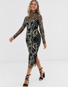 Lipsy Halter Neck Maxi Dress In Black And Gold Sequin - Black