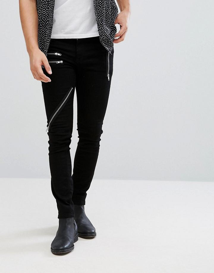 Asos Super Skinny Jeans In Black With All Over Zips - Black