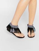 New Look Geo-tribal Fringe Sandal - Black