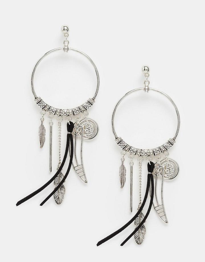 Asos Charm Drop Earrings - Silver