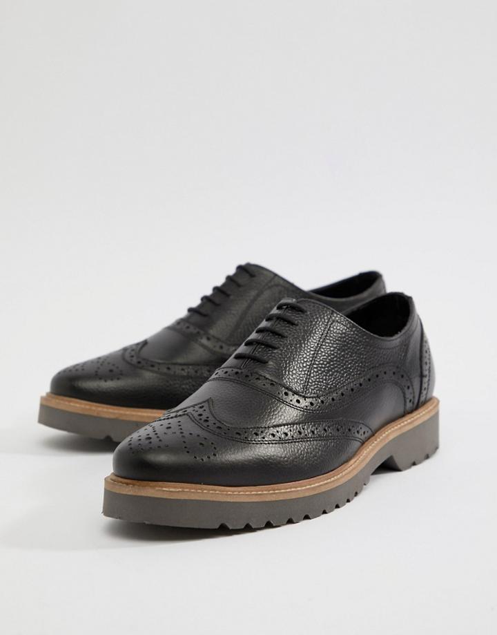 Ben Sherman Scotch Grain Brogues In Black Leather - Black