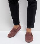 Asos Wide Fit Driving Shoes In Pink Suede With Emboss Strap Detail - Pink