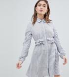 Lost Ink Petite Shirt Dress In Seersucker With Frill Waist - Gray
