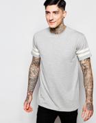 Brooklyn Supply Co T-shirt Double Stripe Sleeve In Gray Marl