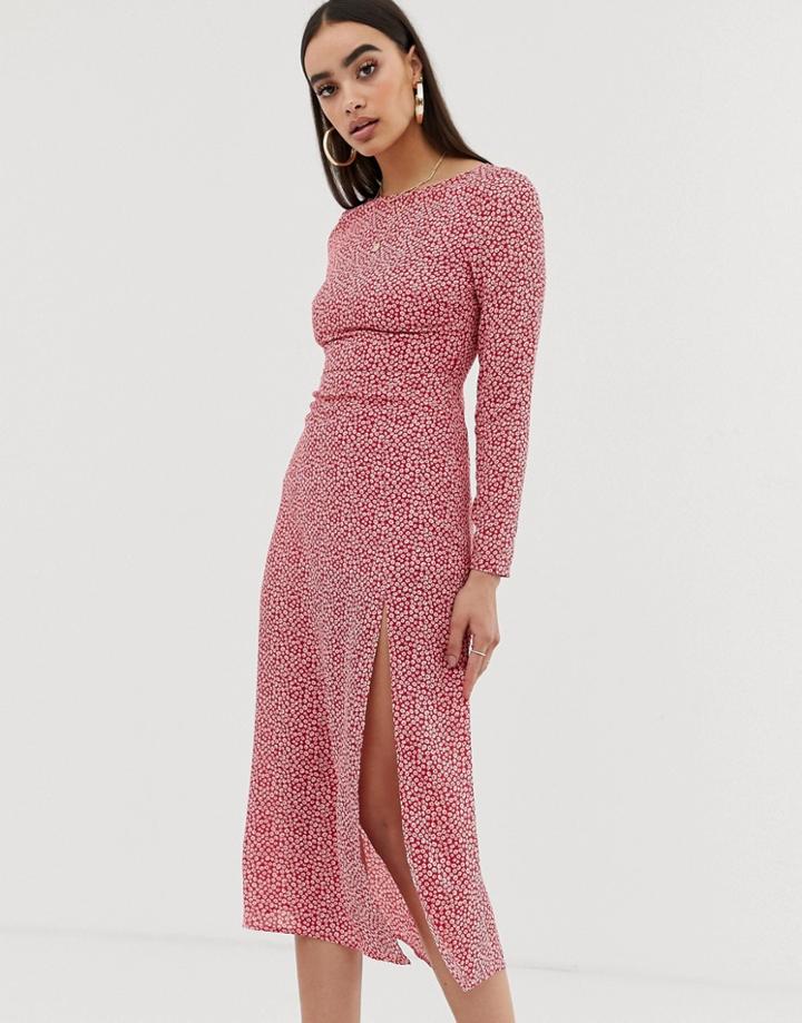 Fashion Union Low Back Midi Dress In Spot-pink