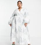 Asos Edition Curve Wrap Smock Printed Eyelet Midi Dress With Collar In White