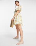 Asos Design Shirred Waist Belted Mini Dress In Botanical Floral Print-multi