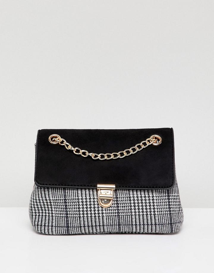 New Look Check Chain Shoulder Bag - Black