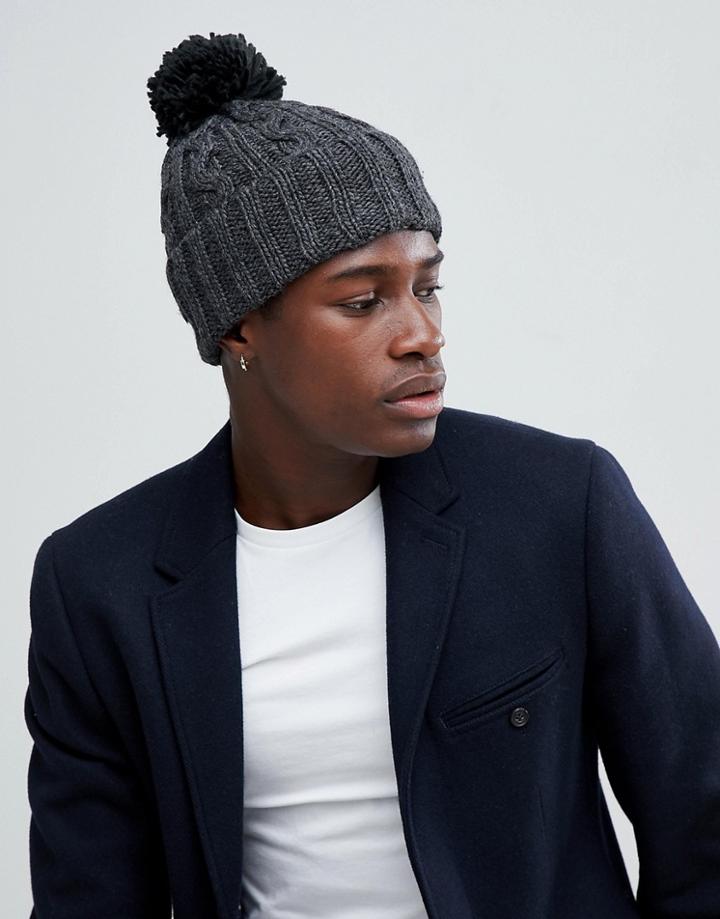 French Connection Cable Knit Contrast Bobble Beanie