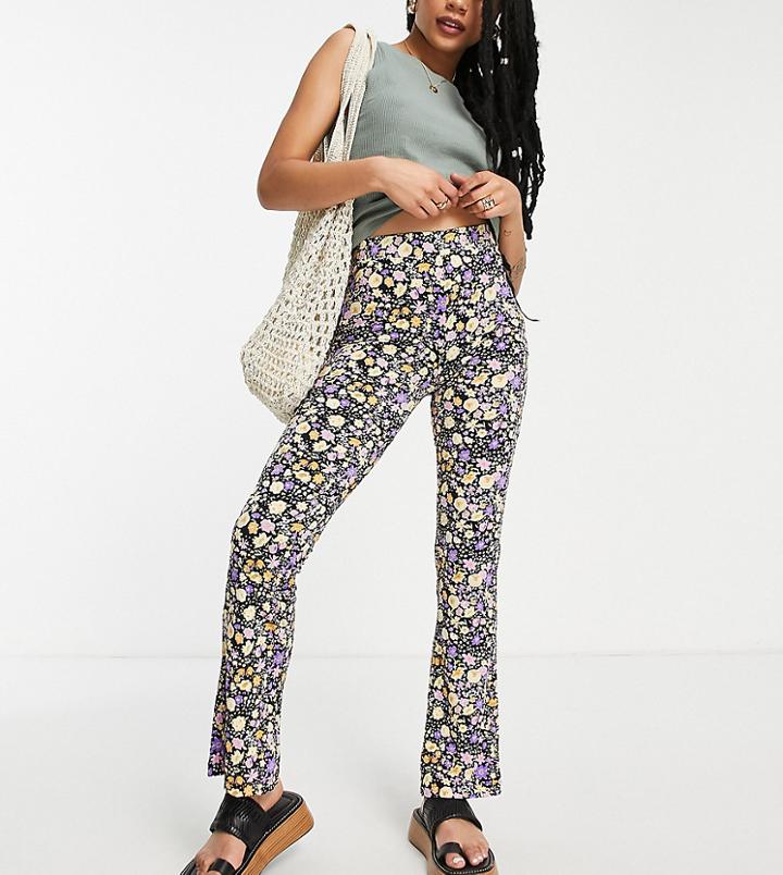 Vila Petite Jersey Flared Pants In Pastel Floral-multi