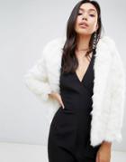 Missguided Faux Fur Hodded Coat - White