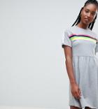 Asos Design Tall Mini Smock Dress With Rainbow Tipping - Gray
