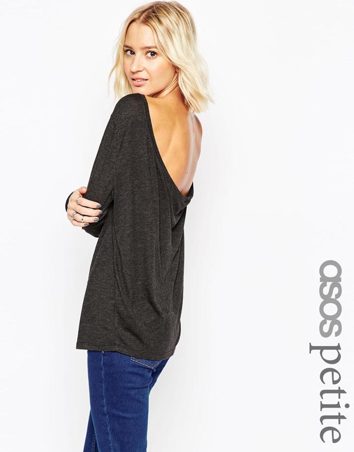 Asos Petite The Scoop Back Top With Long Sleeves - Black