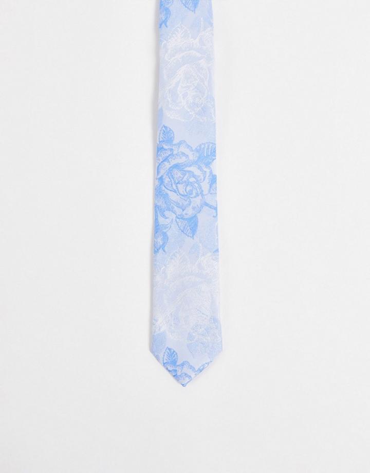 Asos Design Recycled Slim Tie With Oversized Floral Design In Blue