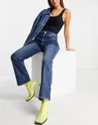 Dr Denim Moxy Sky High Straight Leg Jeans In Mid Wash-blue