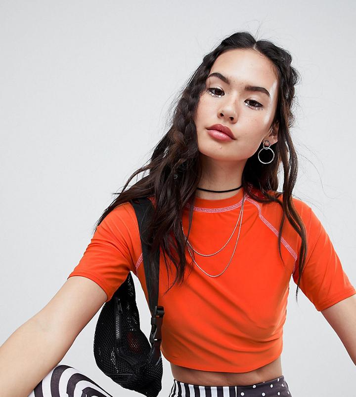 Rokoko High Neck Crop T-shirt With Contrast Trim - Orange