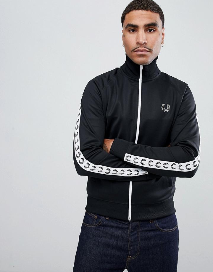 Fred Perry Sport Graphic Taped Track Jacket In Black