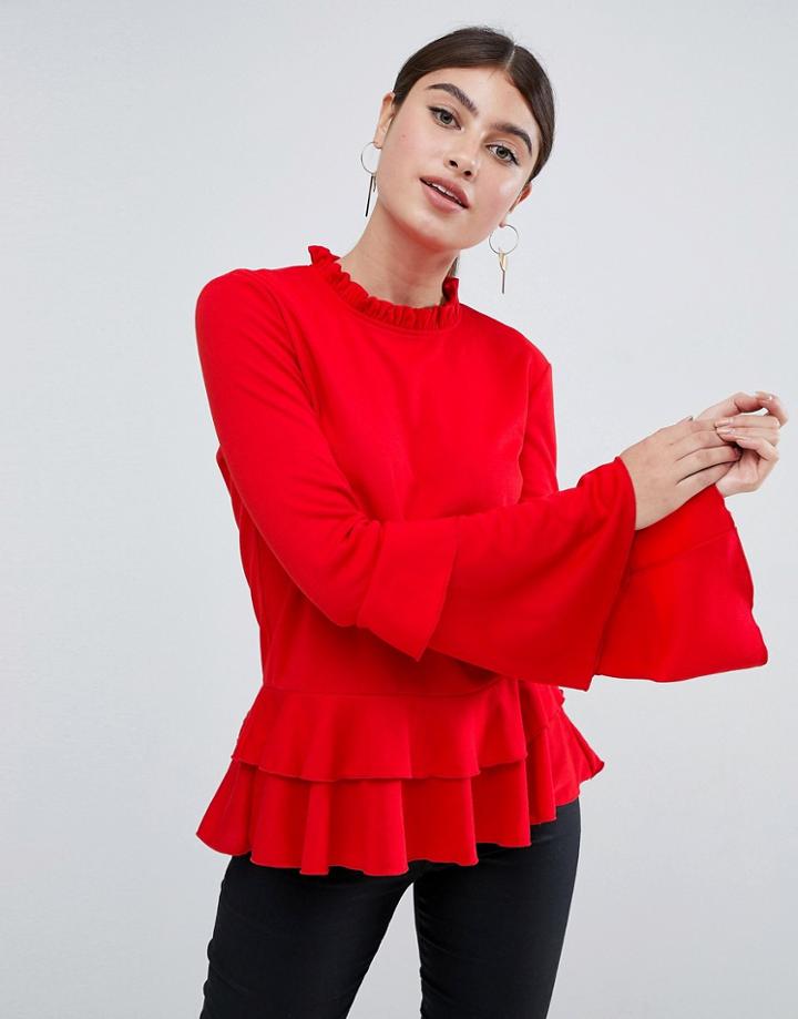 Ax Paris Pephem Top With Sleeve Detail - Red