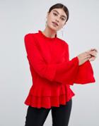 Ax Paris Pephem Top With Sleeve Detail - Red