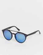 Bershka Oval Sunglasses With Brow Bar In Black
