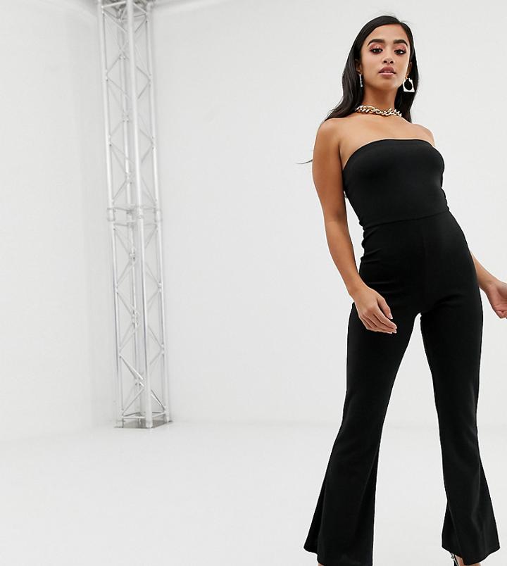 Asos Design Petite Bandeau Jumpsuit In Crepe With Flare Leg - Black