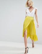 Asos Skirt In Satin With Ruffle Hem - Yellow