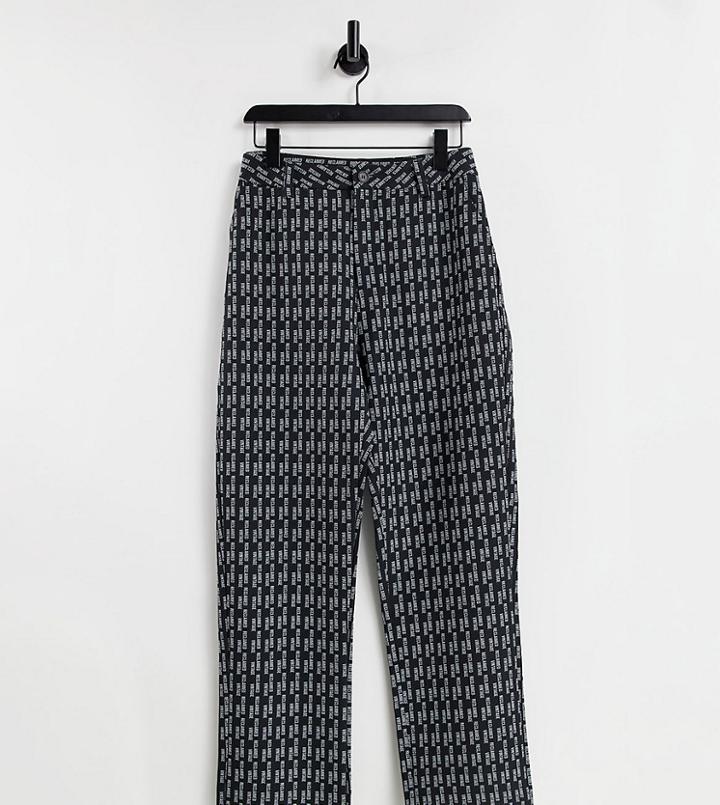 Reclaimed Vintage Inspired Unisex Straight Leg Pants In Monogram Print-black