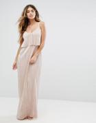 Club L Plisse Metallic Overlay Frill Maxi Dress - Pink