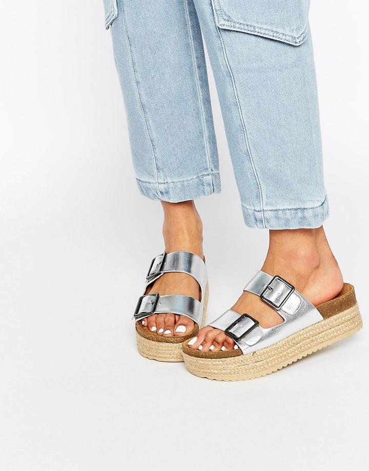 Pull & Bear Silver Platform Sandals - Silver
