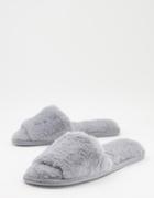 Totes Faux Fur Open Toe Mule Slippers In Gray-grey