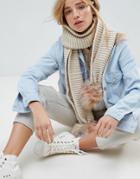 New Look Knit Scarf With Poms - White