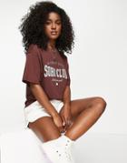 New Look Soho Club Slogan Oversized Tee In Brown
