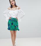 River Island Floral Print Ruffle Front Wrap Skirt - Green
