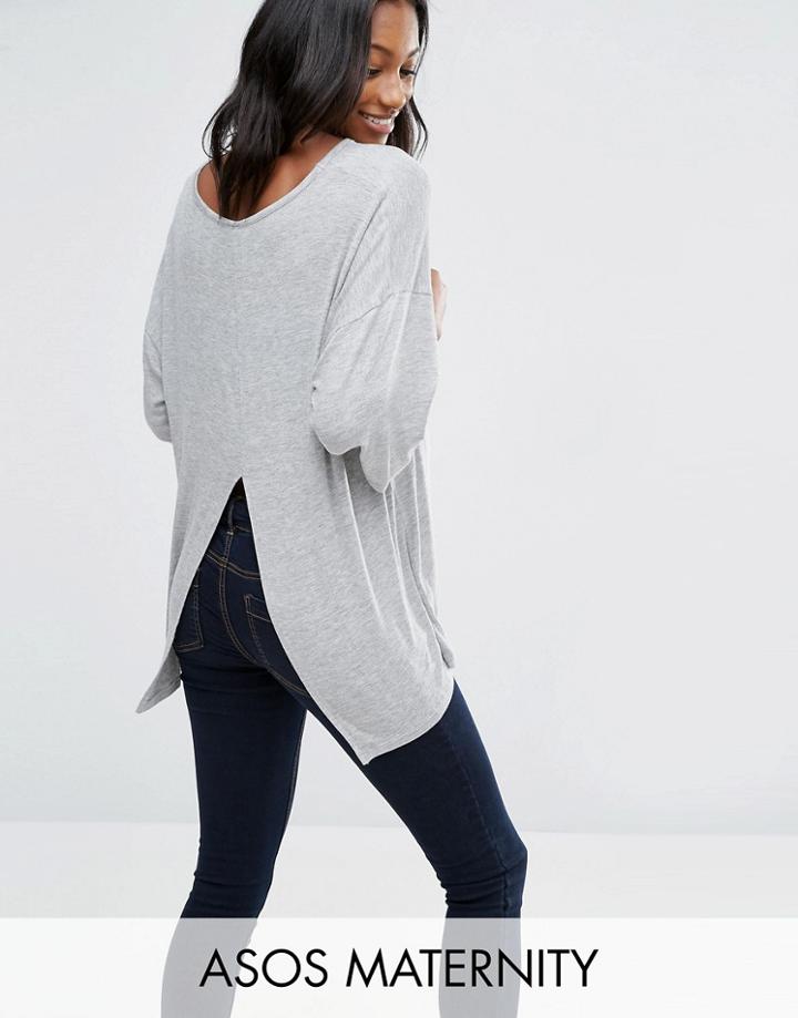 Asos Maternity Top With Kimono Sleeve And Split Back In Oversized Fit - Gray