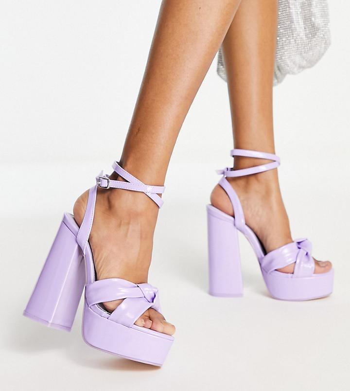 Public Desire Wide Fit Verona Platform High Heeled Sandals In Lilac Patent-purple