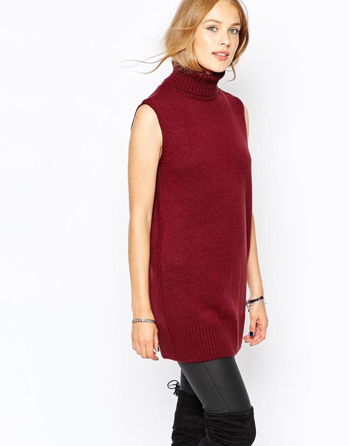 Vila Roll Neck Sleeveless Tunic - Tawny Port