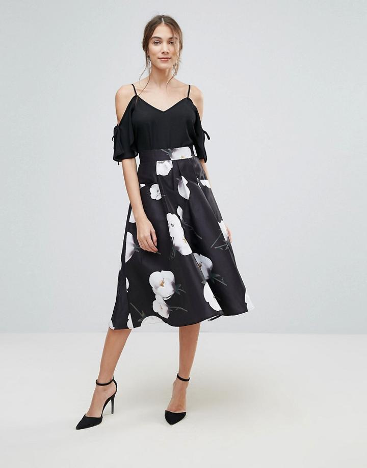 Uttam Boutique Floral Prom Skirt - Black