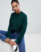 Boohoo Cable Knit Sweater In Green - Green