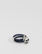 Steve Madden Skull Leather Ring - Blue