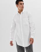 Asos Design Regular Fit Longline Oxford Shirt In White - White