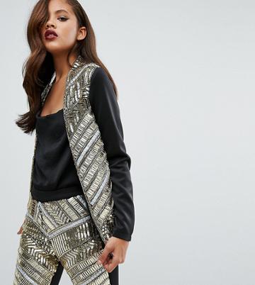 Maya Tall Premium Embellished Front Blazer - Gold