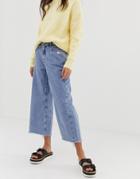 New Look Wide Leg Jeans With Fray Hem In Blue - Blue