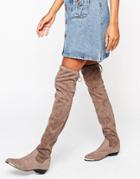 Office Hideout Tipped Stretch Suede Flat Over The Knee Boots - Gray