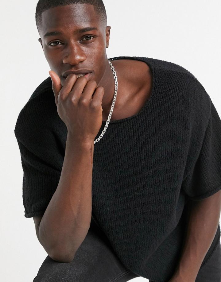 Asos Design Oversized Knitted T-shirt In Black