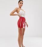 Fashionkilla Lace Up Vinyl Mini Skirt In Red - Red